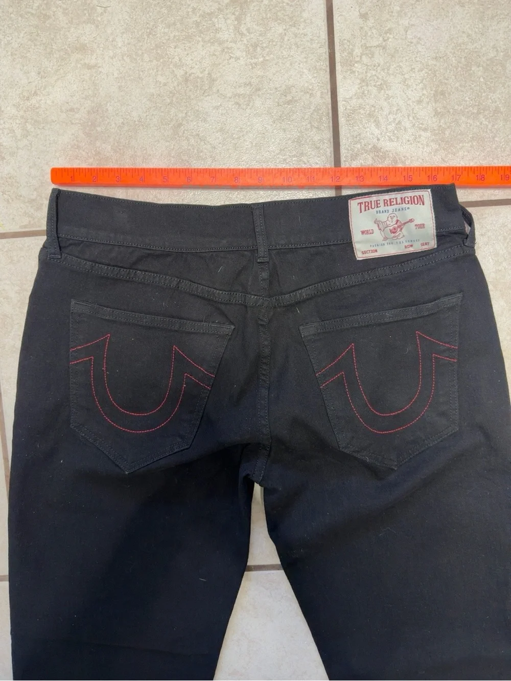 True Religion Geno Relaxed Slim Black Jeans Red Stitch Men’s 34